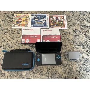 Nintendo 2DS XL Console - Black/Turquoise With 5 Games And Case